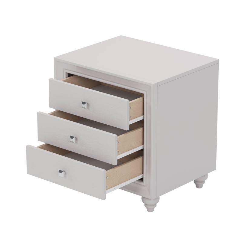 Cozy Glow Bedroom Set: Wood Bed with LED Headboard & Nightstands in Cream Grey