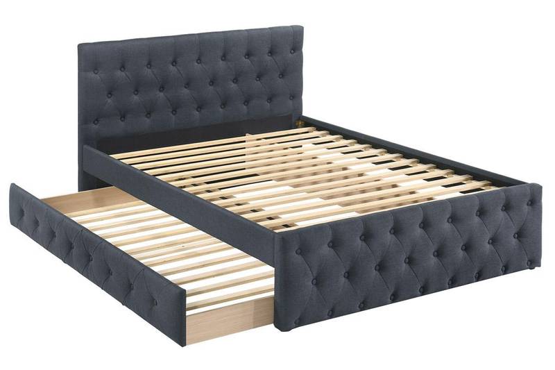Cozy Charcoal Twin Bed with Trundle and Tufted Headboard