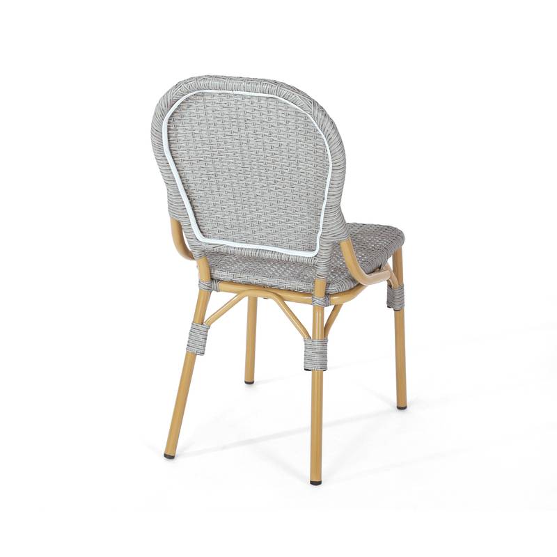 Cozy Bistro Duo: Gray Rattan & Bamboo Chairs