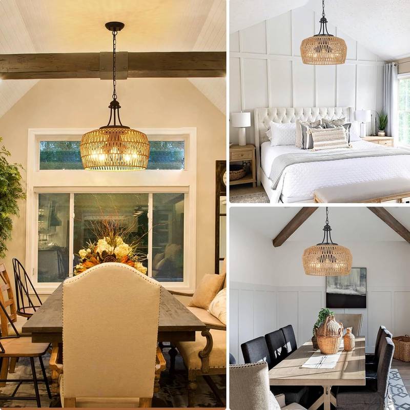 Coastal Boho Rattan Chandelier - Perfect for Any Room!