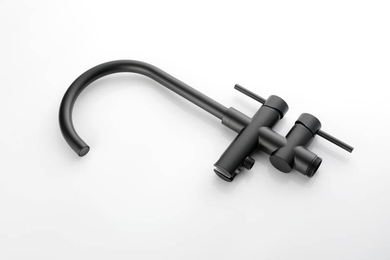 Sleek Matte Black Freestanding Bathtub Faucet with Handheld Shower