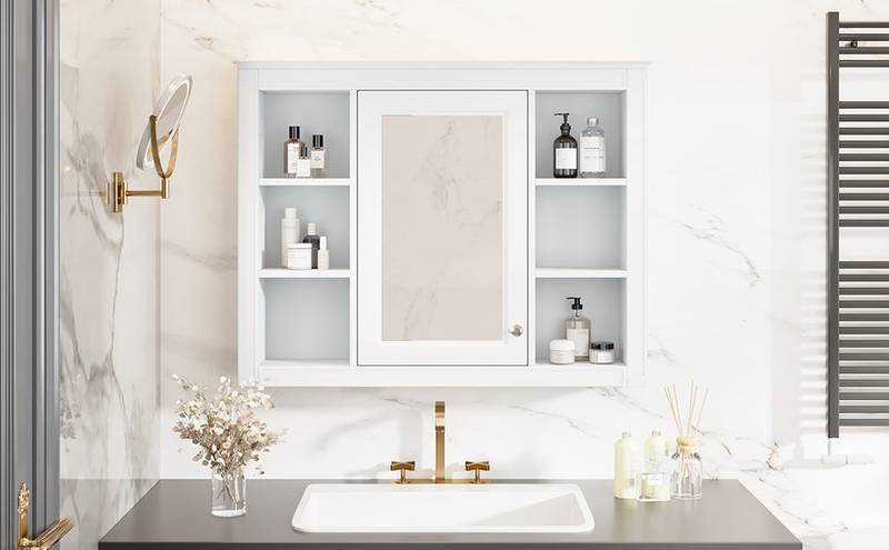 Stylish Wall-Mounted Bathroom Mirror Cabinet with Shelves