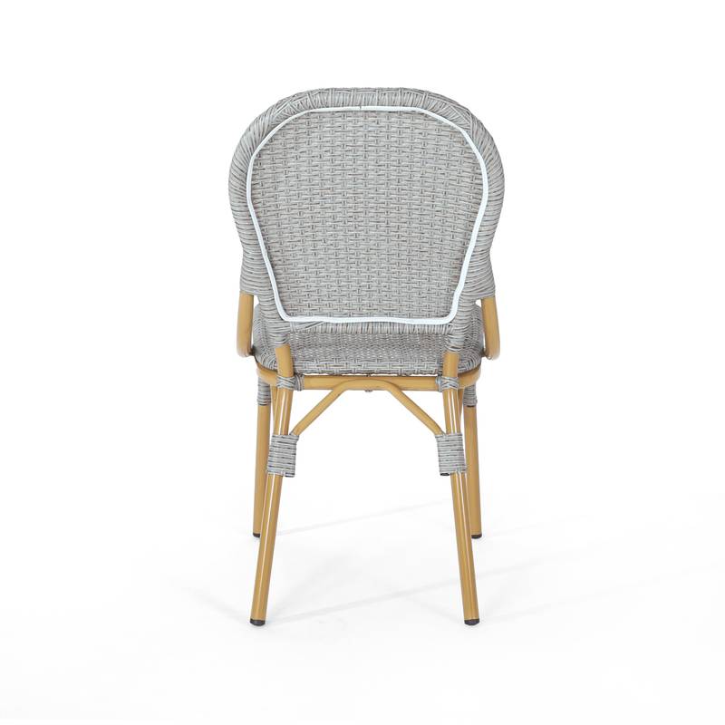 Cozy Bistro Duo: Gray Rattan & Bamboo Chairs