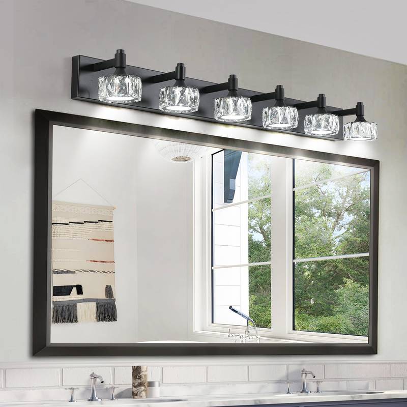 Chic Black LED Vanity Light with Crystal Shades