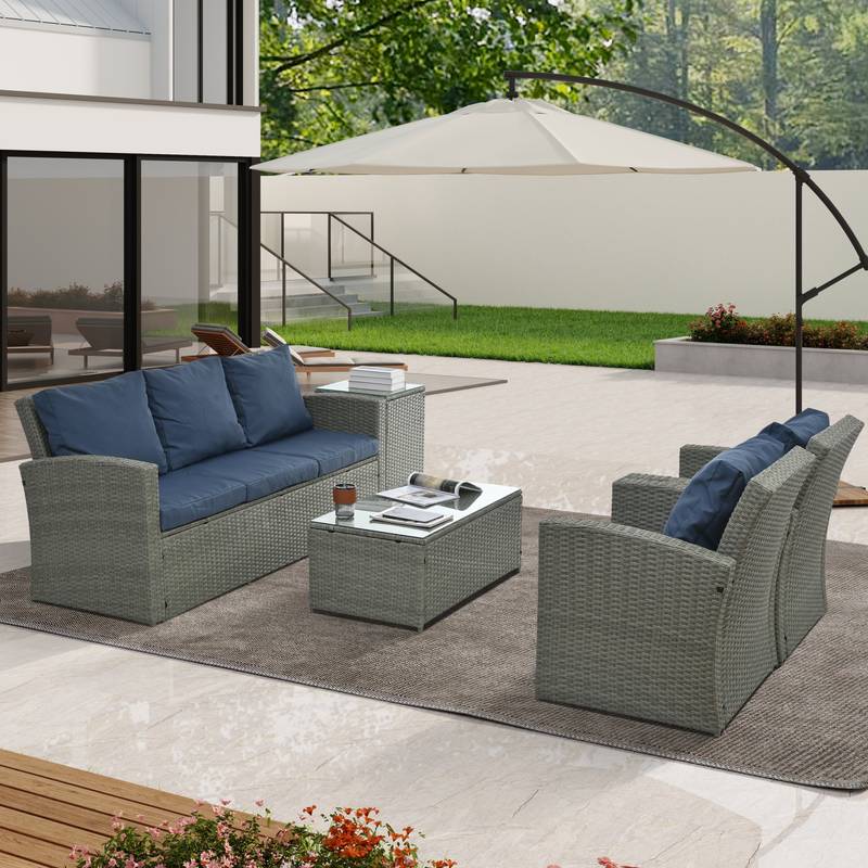 Cozy Wicker Patio Set with Glass Top
