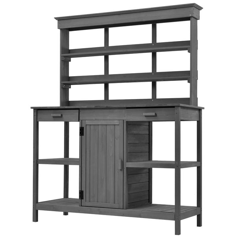 Charming Gray Garden Potting Table with Storage