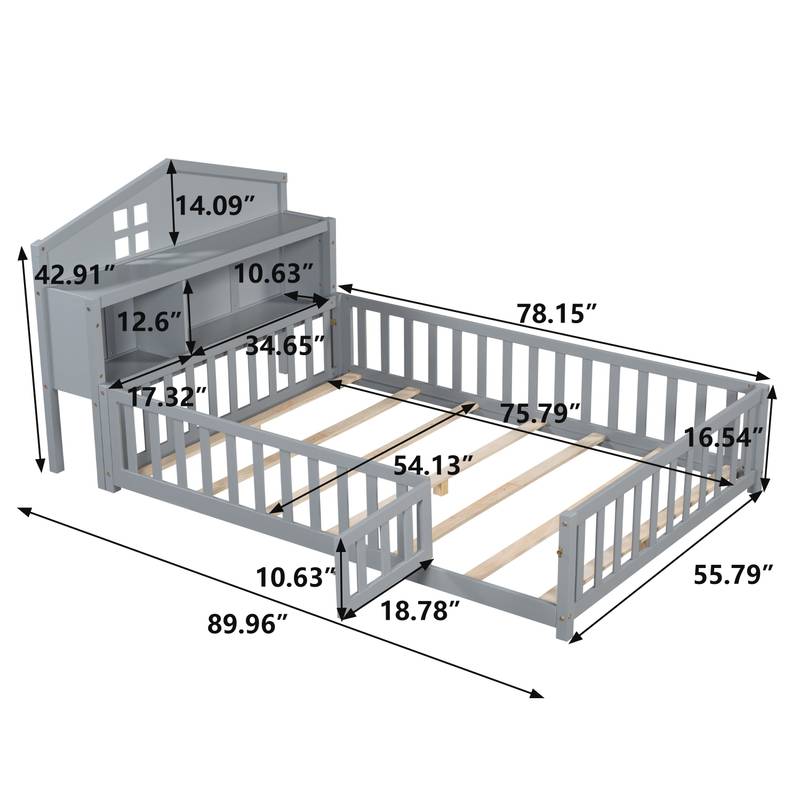 Stylish Montessori Bed Headboard with Storage - Grey