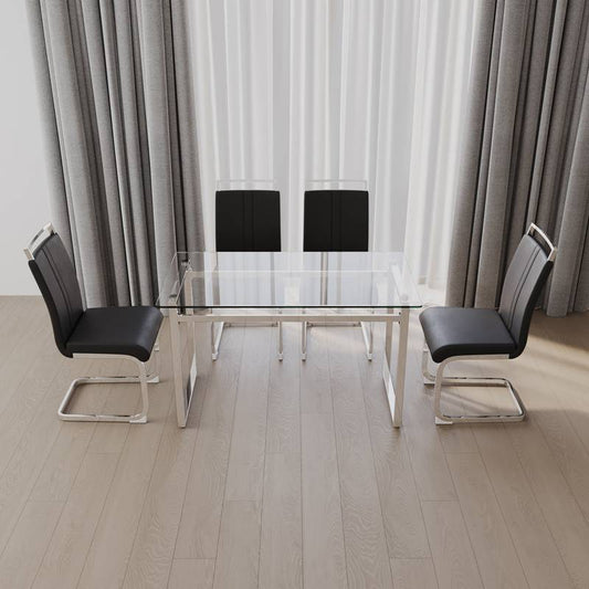 Sleek Glass Dining Set for Four with Chic Silver Legs