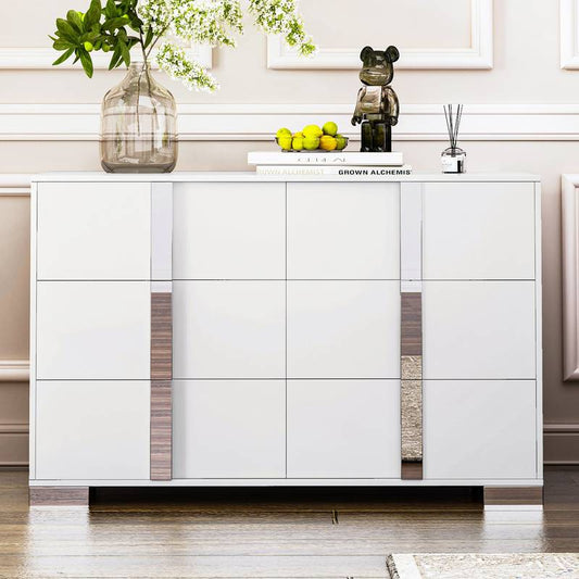 Chic White Mirror Dresser with Metal Handles