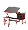 Chic Red Drafting Table Set with Stool
