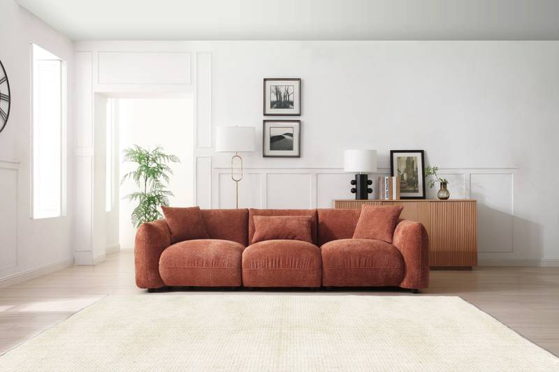 Vibrant Orange Mid Century 3-Seat Sofa