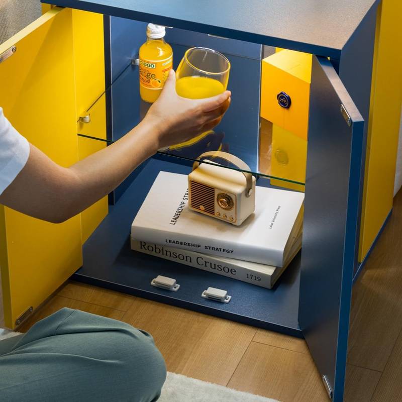 Farmhouse LED Nightstand with Glass Shelves