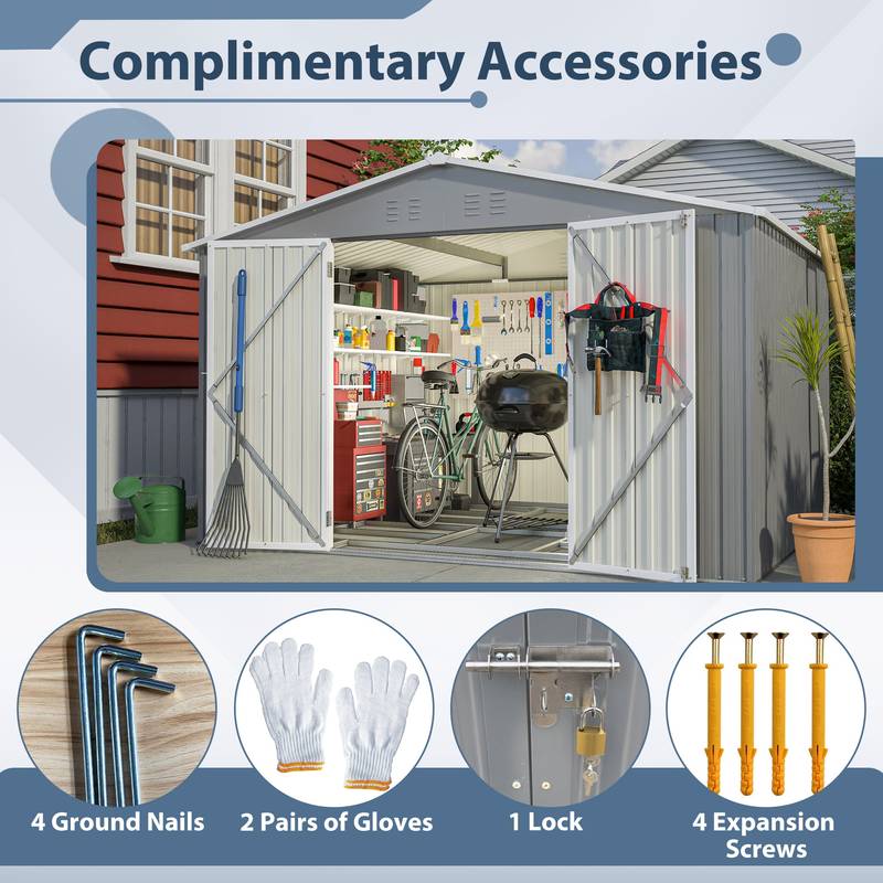 Spacious Outdoor Tool Shed with Lockable Doors - Durable All-Weather Design