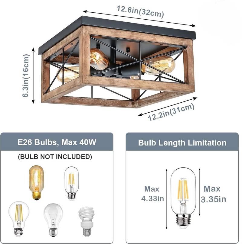 Rustic Wood Flush Mount Ceiling Light