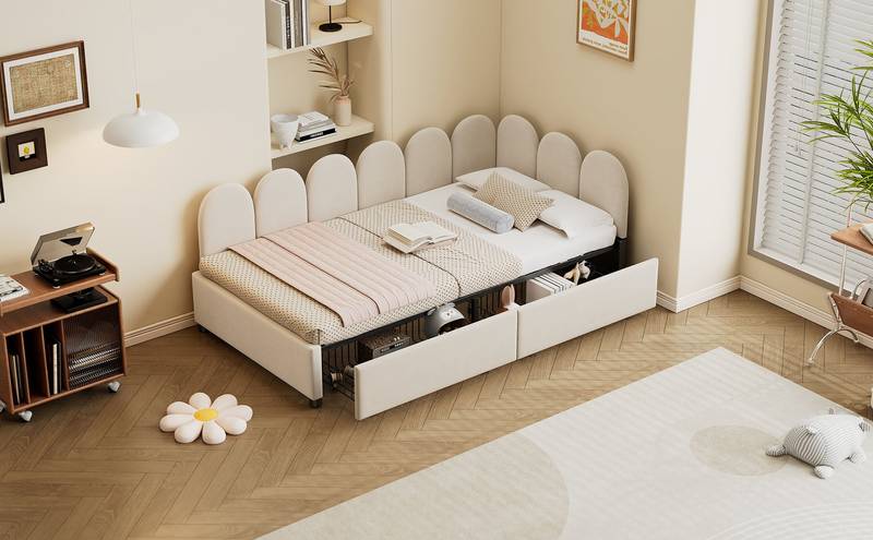 Cozy Velvet Twin Daybed with Storage Drawers