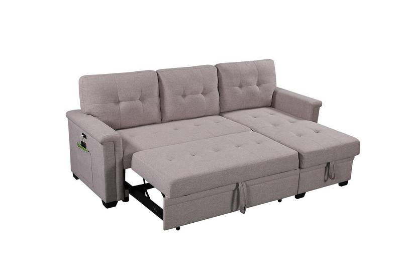 Cozy Gray Reversible Sleeper Sofa with Storage & USB Ports