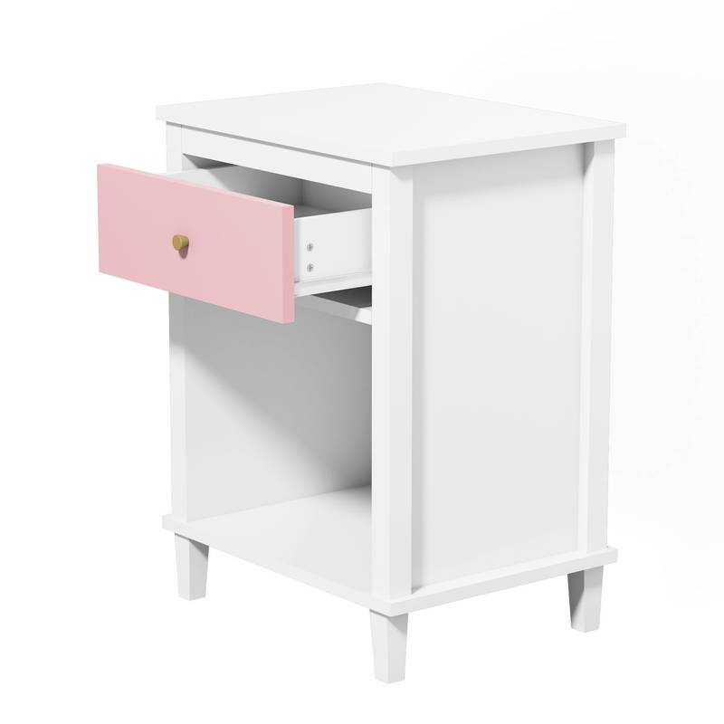 Charming Pink Wooden Nightstand with Shelf & Drawer