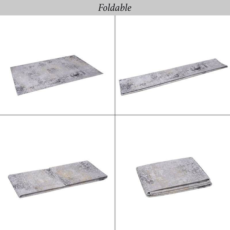 Versatile Washable Area Rug - Kid & Pet Friendly, Non-Slip Comfort - Gray & Gold