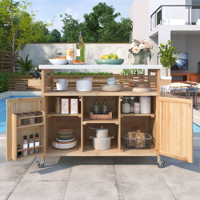Farmhouse Rolling BBQ Bar & Storage Island