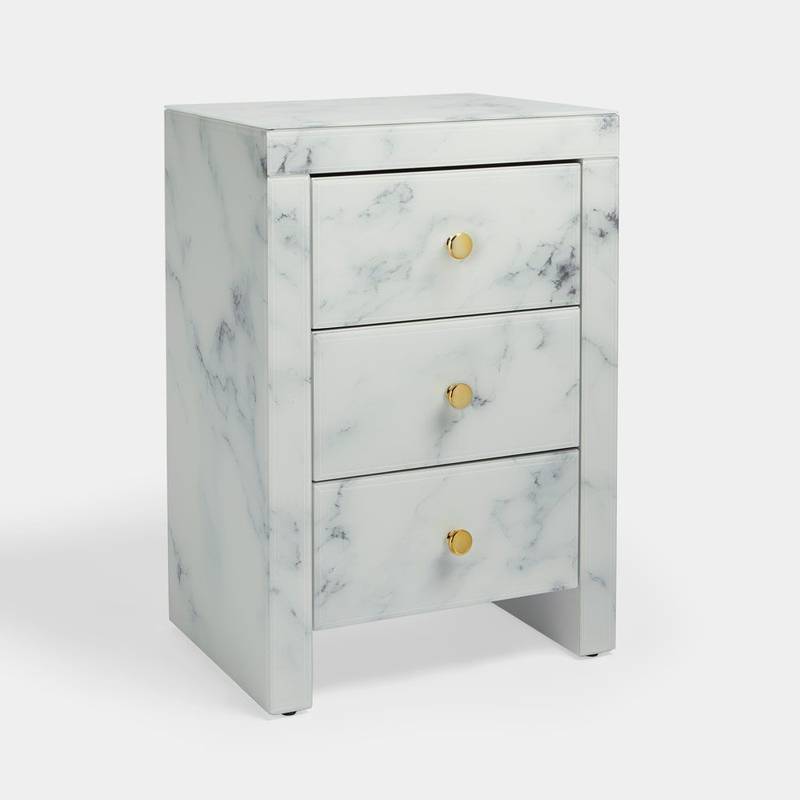Chic Marble Nightstand with Three Drawers