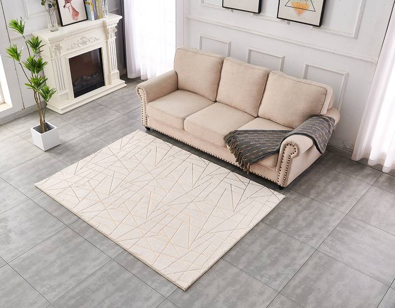 Chic Gold-Gilded Beige Faux Fur Area Rug