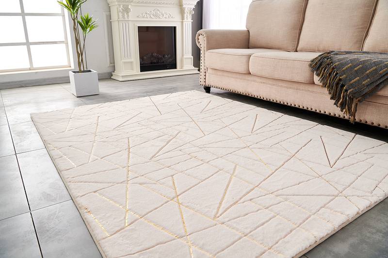 Chic Beige Geometric Faux Fur Rug