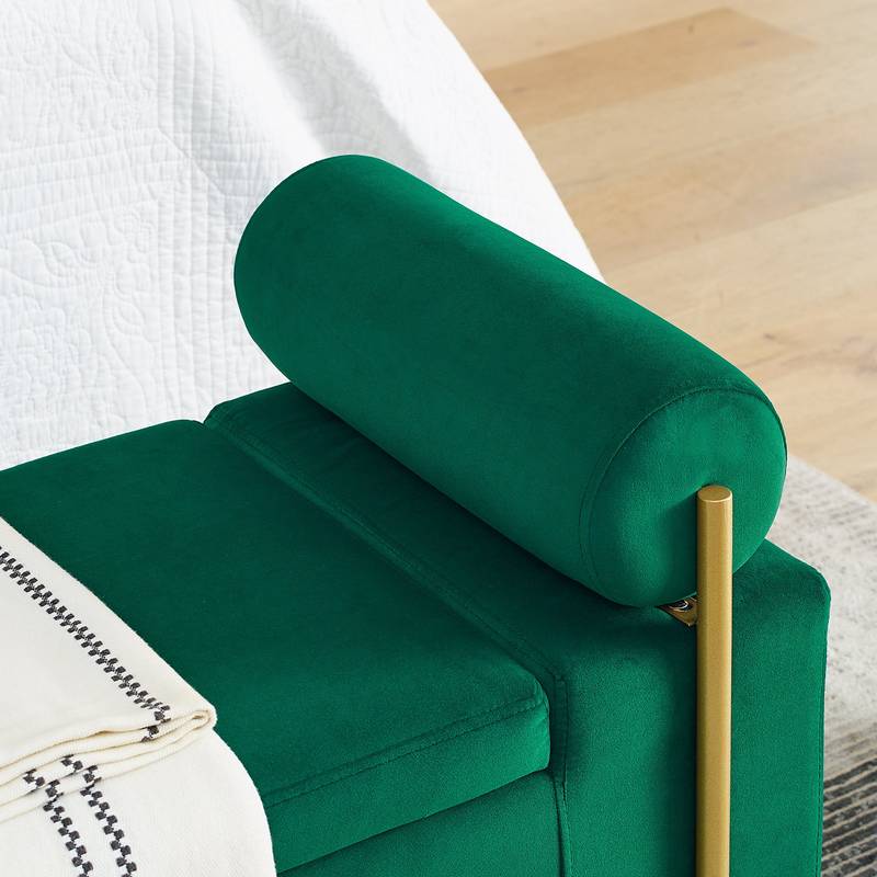 Chic Green Velvet Storage Bench with Stylish Arms