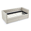 Beige Button-Tufted Twin Daybed with Storage Drawers