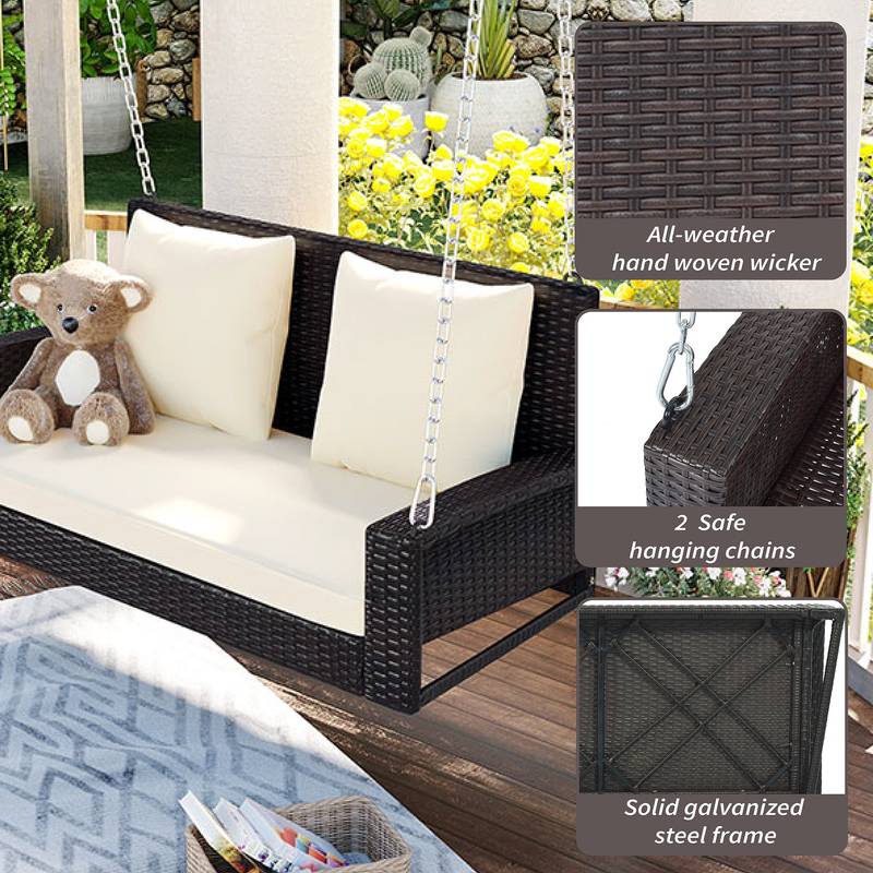Cozy Duo Wicker Swing with Cushions
