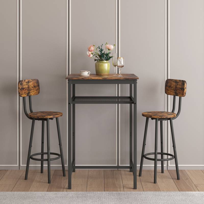 Rustic Bar Set with Comfortable Stools