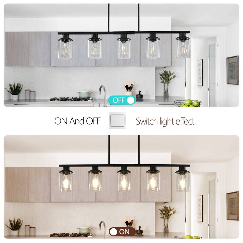 Stylish Black Chandelier with Clear Glass Shades