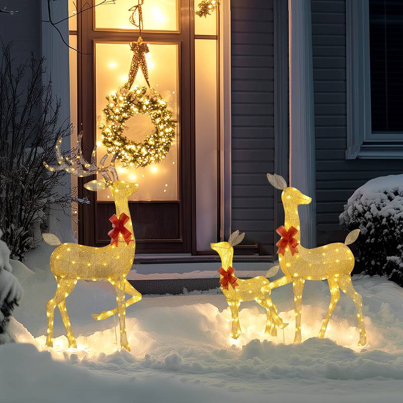 Glistening Gold Reindeer Family Christmas Decor