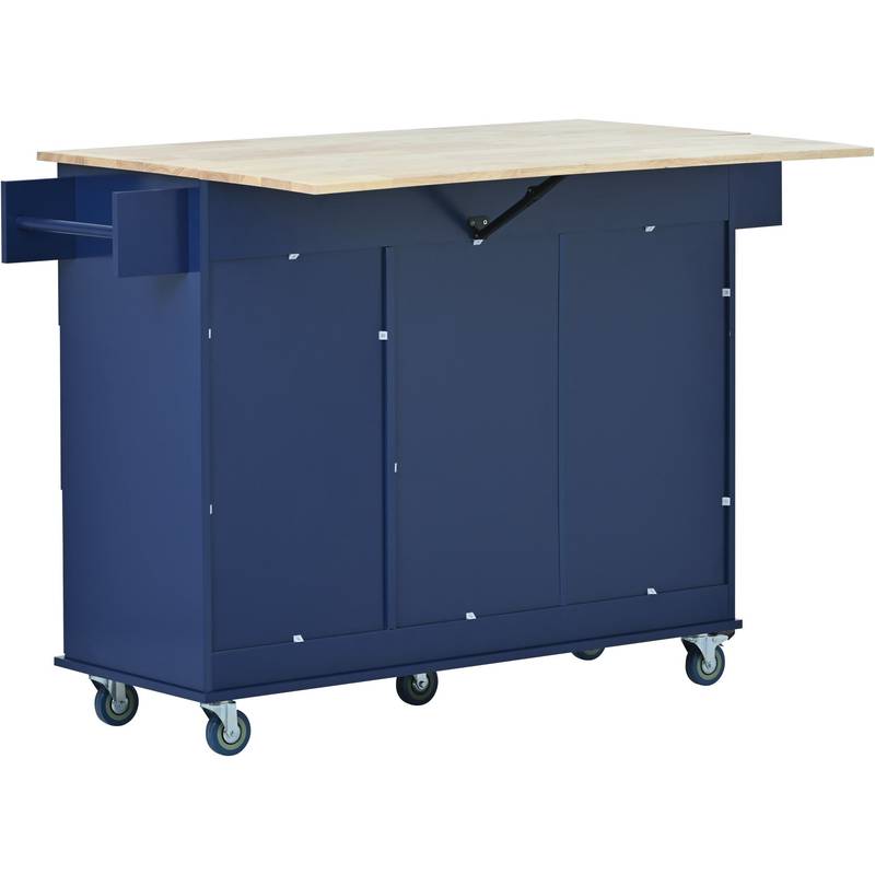 Blue Rolling Kitchen Island with Drop Leaf & Storage