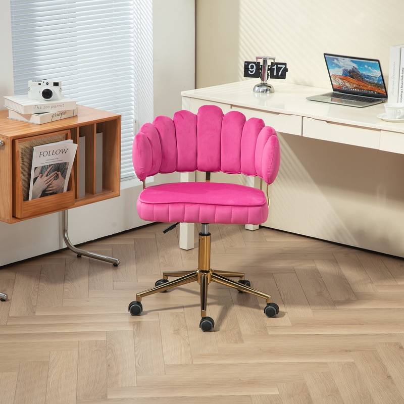 Chic Velvet Office Chair in Rose Red