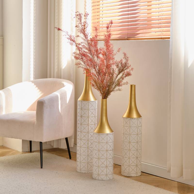 Gorgeous White Metal Vase Trio