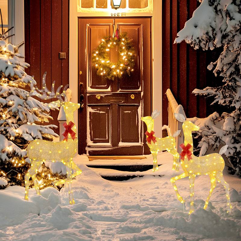Glistening Gold Reindeer Family Christmas Decor