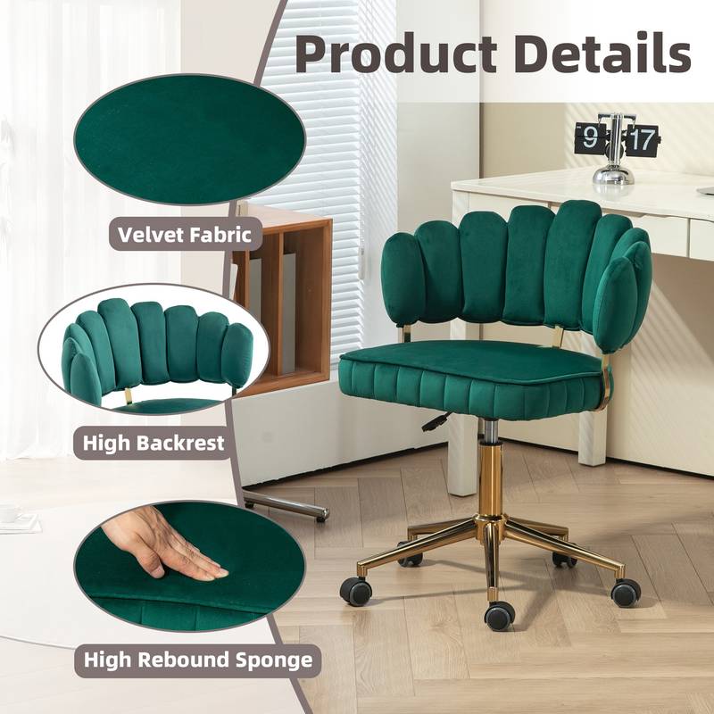 Emerald Velvet Swivel Desk Chair