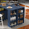 Navy Rolling Kitchen Island with LED Lights & Storage