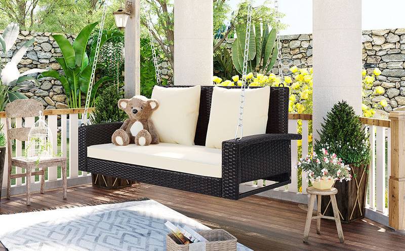 Cozy Duo Wicker Swing with Cushions