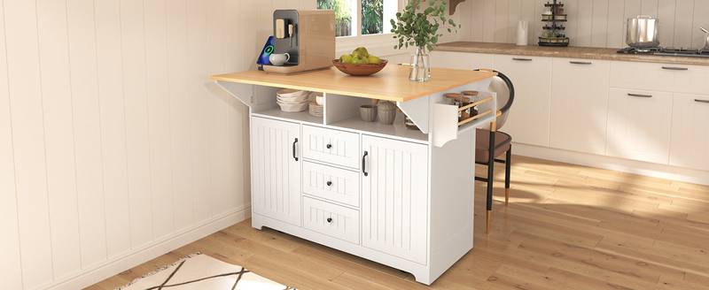 Stylish Rolling Kitchen Island with Drop Leaves and Storage