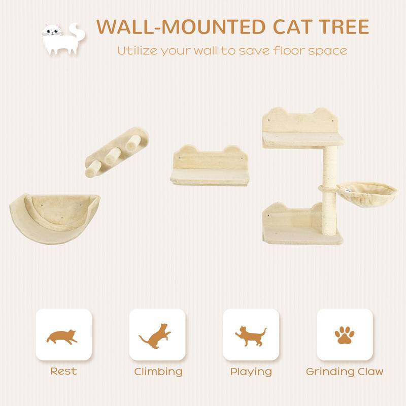 Cozy Cat Wall Set: Shelves, Perches & Hammock