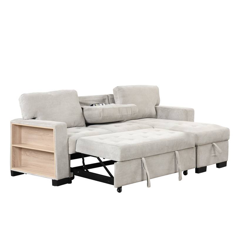Chic Light Gray Chaise Lounge with Hidden Storage and USB Charger