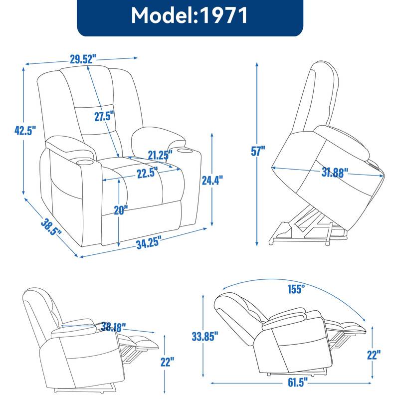 CozyLift Massage Recliner for Seniors - Plush Comfort with Heat and USB Charging