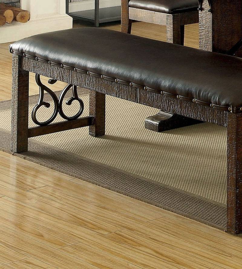 Rustic Walnut Leatherette Dining Bench