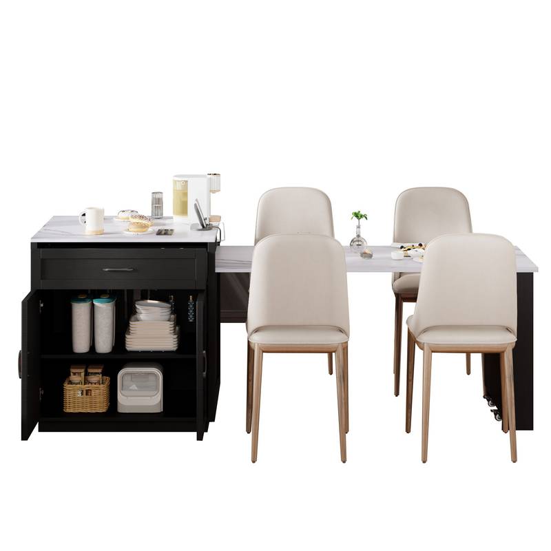 Stylish Expandable Kitchen Island with Storage and Power Outlet