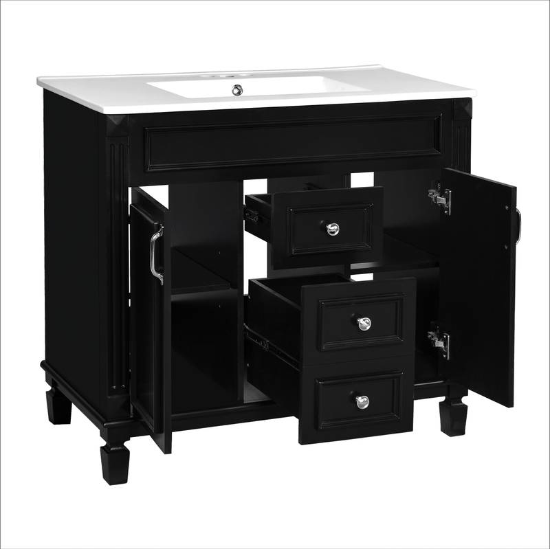 Sleek Black Bathroom Vanity with Mirror & Soft-Close Storage