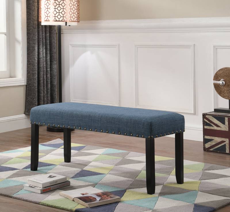 Nailhead Trim Blue Dining Bench