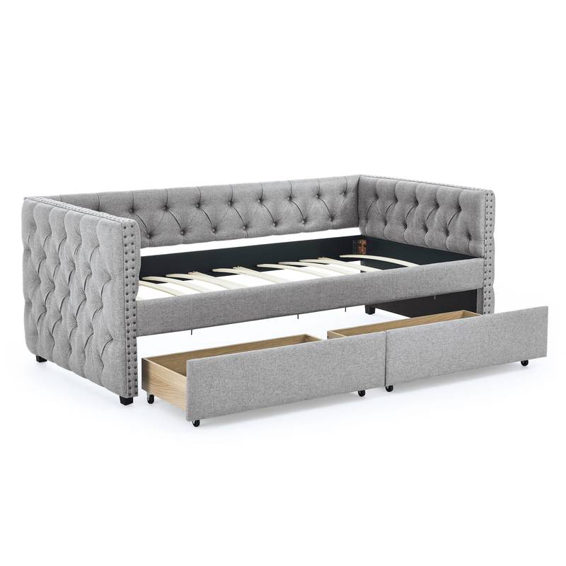 Chic Grey Twin Daybed with Storage Drawers