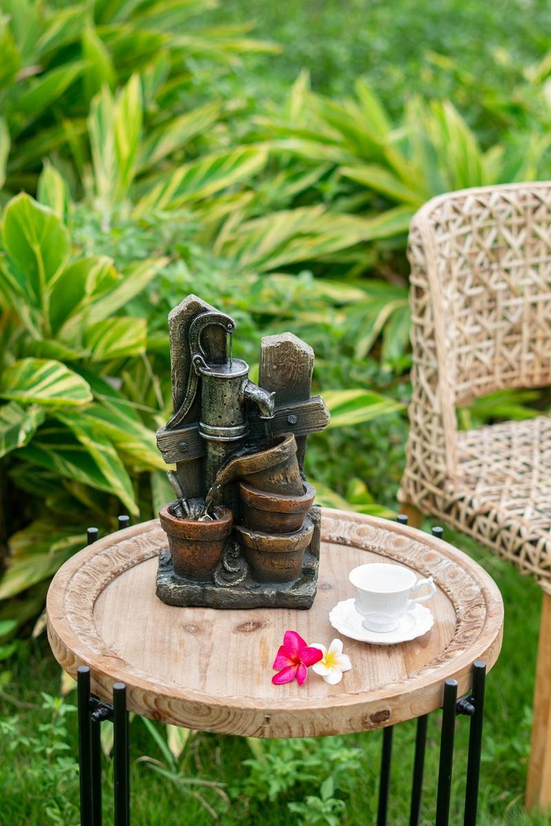 Charming Antique Pump Water Fountain with LED Glow