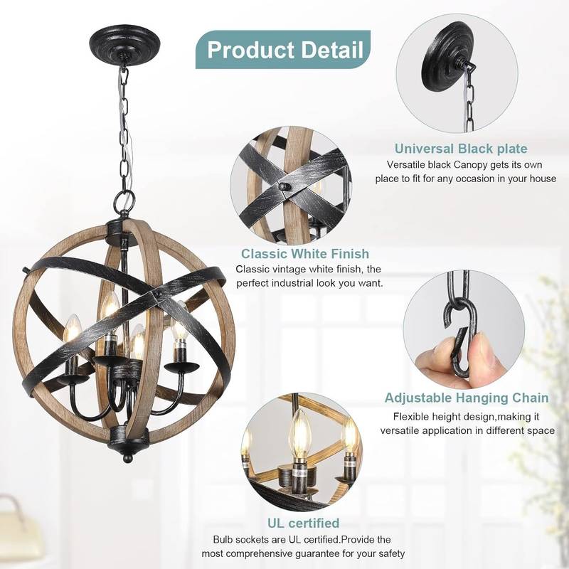 Rustic Farmhouse Chandelier – Adjustable Wood Lighting for Every Room